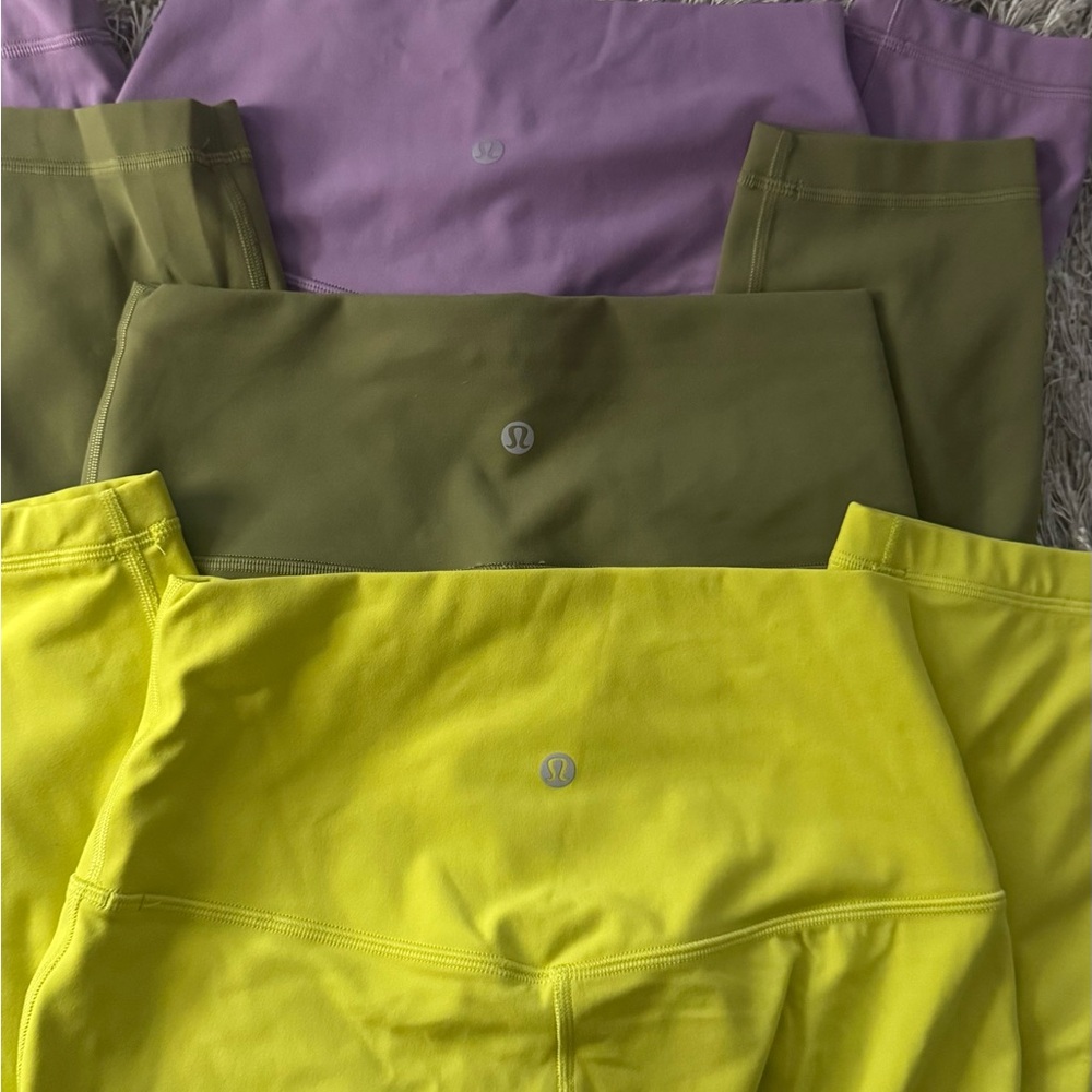 Lululemon Leggings Set in Lime Green, Olive, and Purple